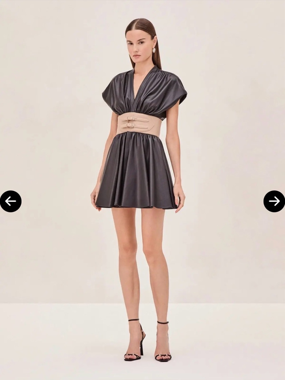 Alexis Berlin Short Black Faux-Leather Mini Dress with Cinch Belt Size XS